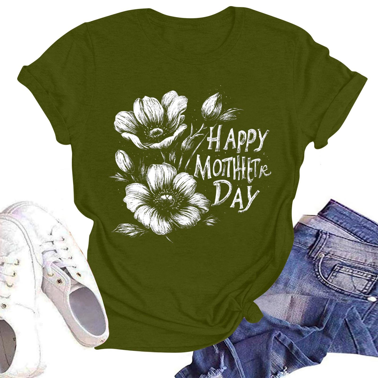 

Женская повседневная модная уличная футболка с коротким рукавом и принтом ко Дню матери L армия зеленый