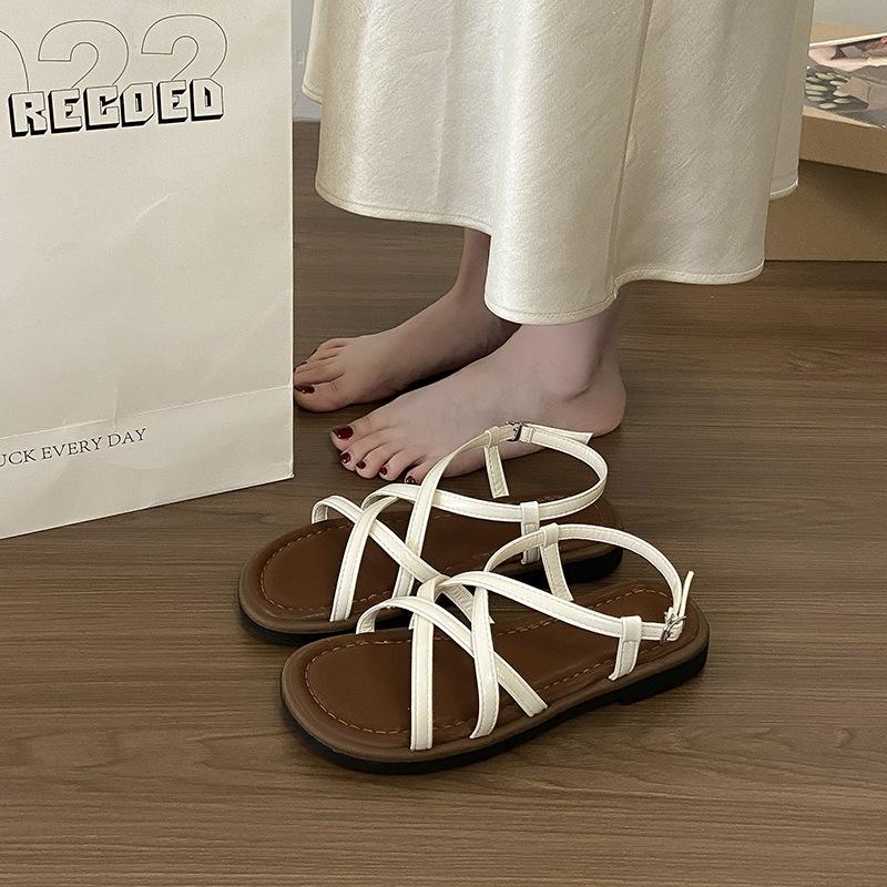 

2025 new summer with skirt open-toed sandals fairy shoes silver bow round head thick heel Roman shoes 40