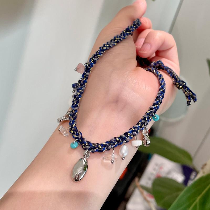 Retro Ethnic Seashell & Crystal Pearl Woven Rope Tassel Choker