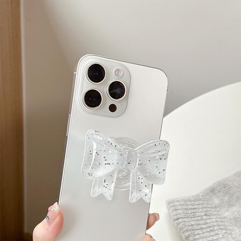 Creative Glitter Bow Solid Color Ring Three-Dimensional Mobile Phone Airbag Bracket Telescopic Paste Desktop Support Portable