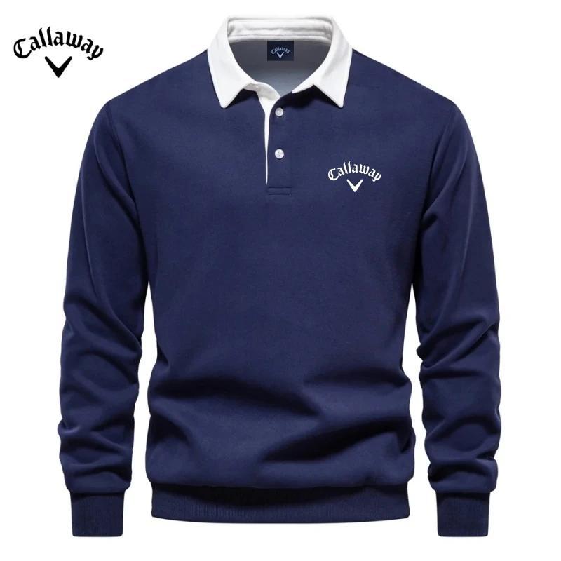 Callaway Men's Embroidered Pure Cotton Long Sleeved Polo Shirt for Autumn and Winter, New Fashionable and Casual Multifunctional Top