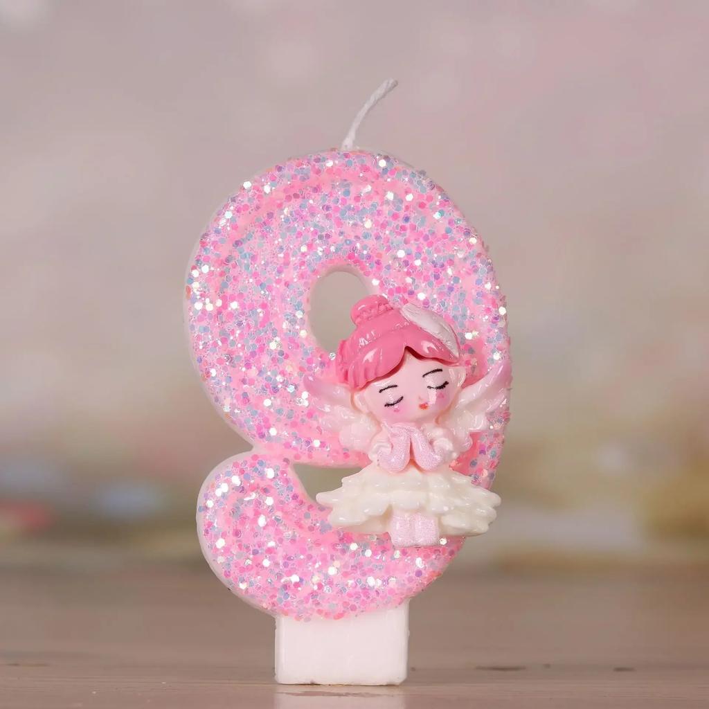 3D Number Candles for Cake Toper Decor, Pink Fairy Glitter, Digital Candles, Happy Birthday Party, Wedding Cake Decoration Acces
