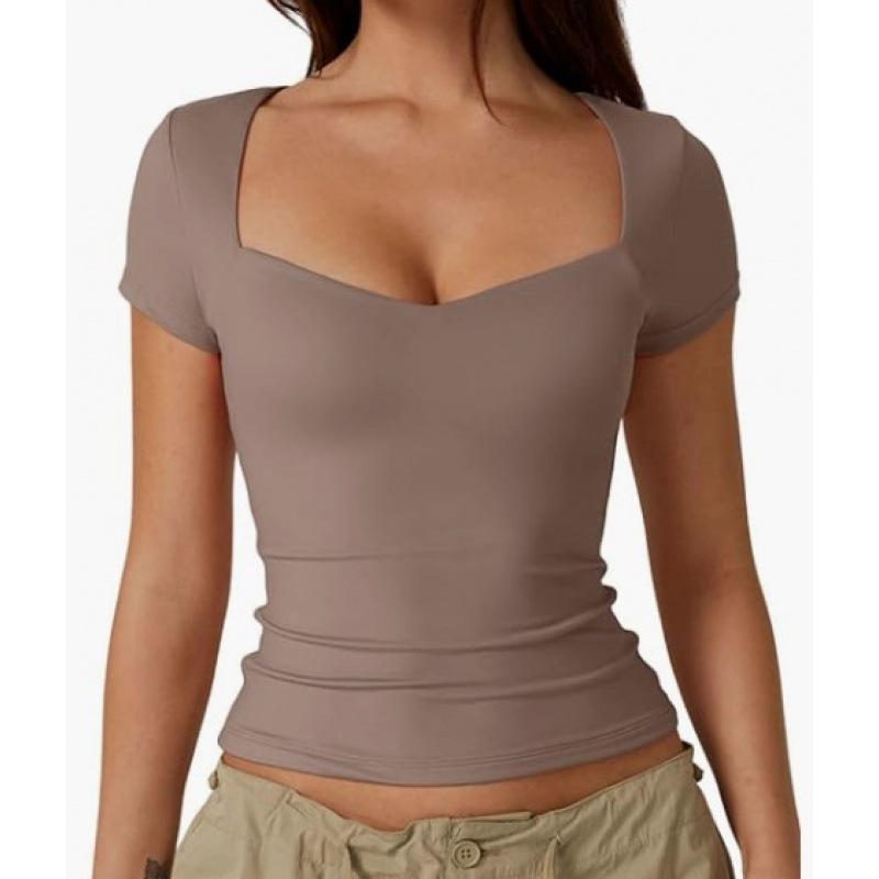 

Женский облегающий укороченный топ с воротником в форме сердца и короткими рукавами 2024 года Large