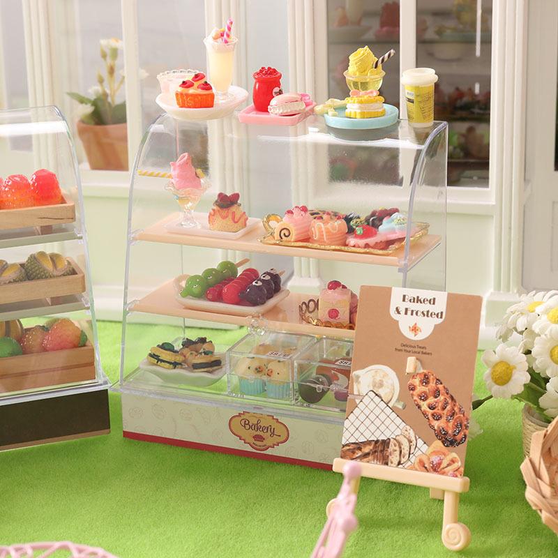 1:12 Scale Dollhouse Miniature Food Bakery Shop Cake Display Counter Bakery Cabinet Model Showcase Mini Snack Cabinet