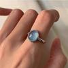 Ice blue crystal aquamarine ring female ins design Internet celebrity ring trend open ring