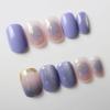 24Pcs Handmade Short Round Coffin Press On Nails Ocean Star Moon Blue Gradient Fake Nails With Glue