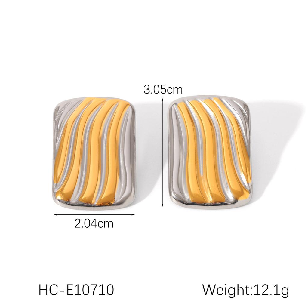 Gold and silver color blocked stainless steel earrings for women, smooth geometric texture, sun pentagram, European and American design, jewelry gift