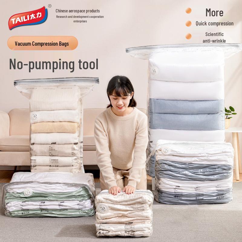 Taili Vacuum Compression Storage Bag for Clothes, Travel, Quilts, and Blankets - No Pump Required, Thickened Design.