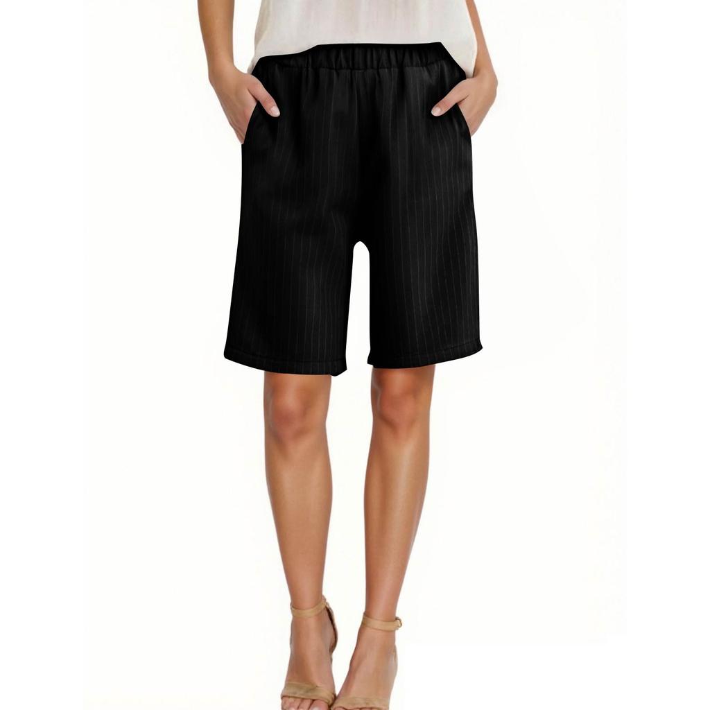 Damen Hohe Taille Einfarbig Freizeithose Trainingshose 1/2 Shorts