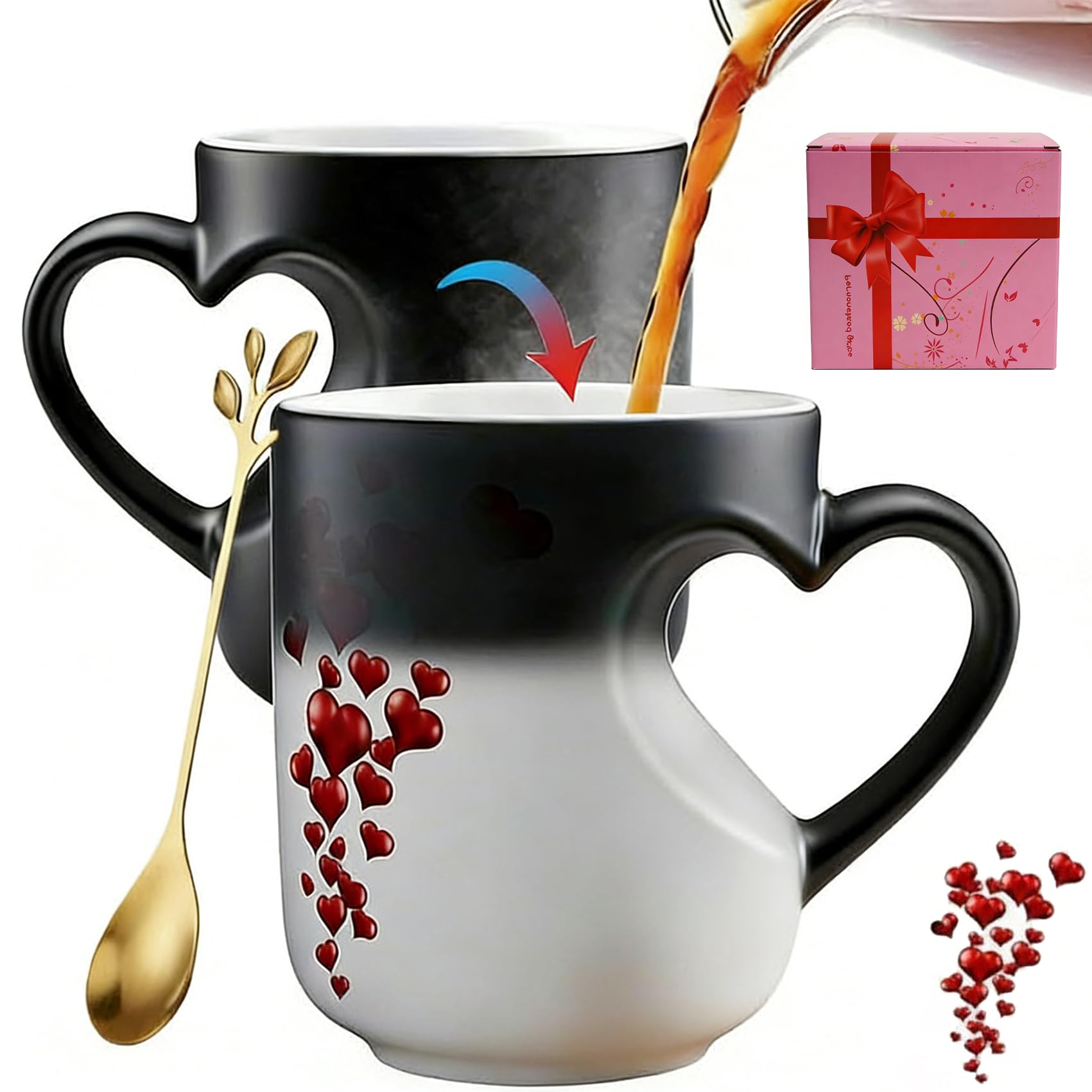 Color-Changing Love Mug, Heart-Shaped Color Changing Magic Ceramic Mug, Funny Colors Changing Heart Mug,Romantic Gift (1) 1