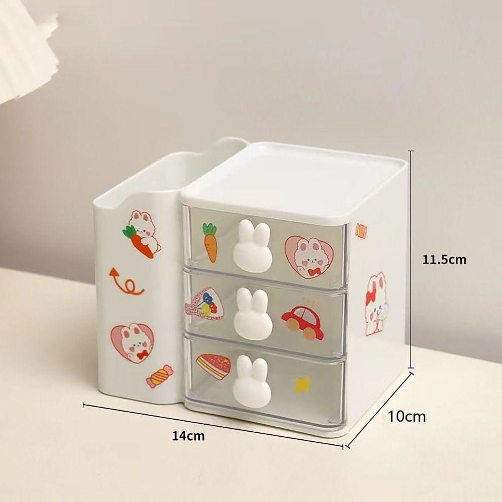 Multi-functional Rabbit Storage Box See Through Drawer Cartoon Stationary Storage Rack Spacious Pen Holder Student