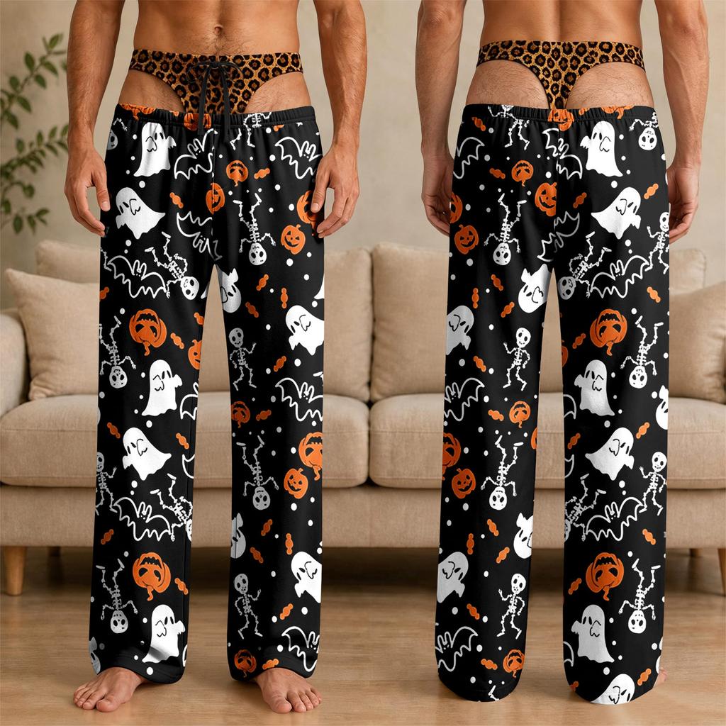 Men's Funny Novelty Halloween Pajama Pants with Underwear Print for Sleepwear