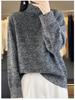 Women's Cashmere Sweater, 100% Wool, Semi-High Neck, Loose Fit, Perfect for Autumn and Winter.