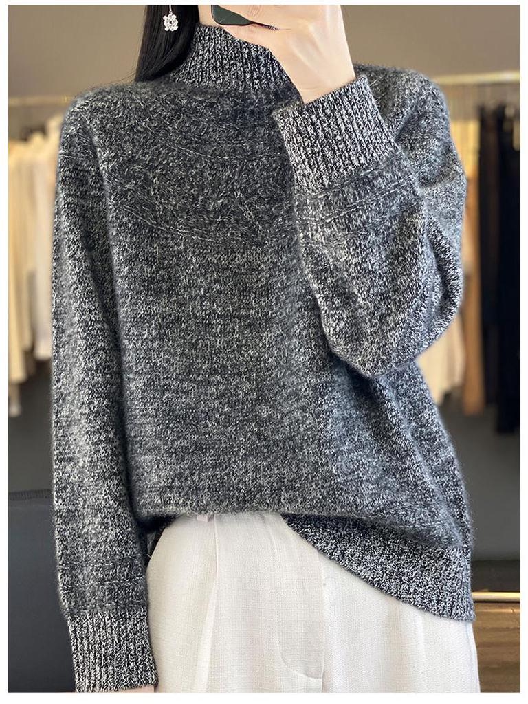 Women's Cashmere Sweater, 100% Wool, Semi-High Neck, Loose Fit, Perfect for Autumn and Winter.