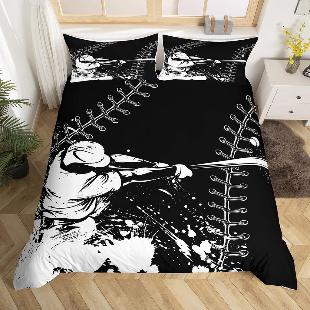 Baseball Game King Queen Duvet Cover Ball Sports Theme Bedding Set Athlete Competitive Quilt Cover Polyester Comforter Cover