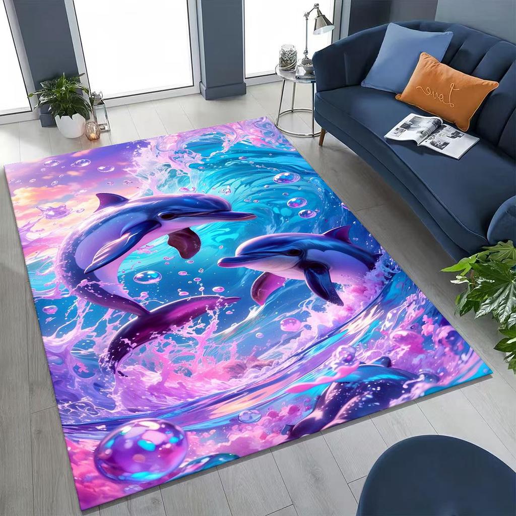 Dream Underwater World Sea Dolphin Turtle Coral Art Rug for Bedroom Living Room Sofa Home Doormat Decor,Kids Non-slip Floor Mat