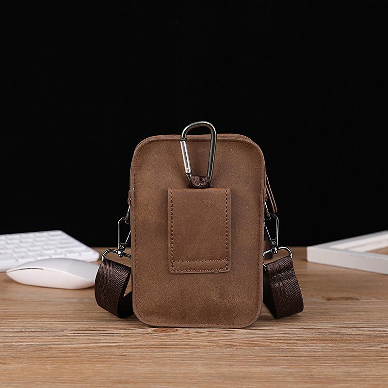 Men's Mobile Phone Bag PU Leather One-shoulder Small Bag Outdoor Leisure Mini Waist Bag Crazy Horse Leather Cigarette Bag