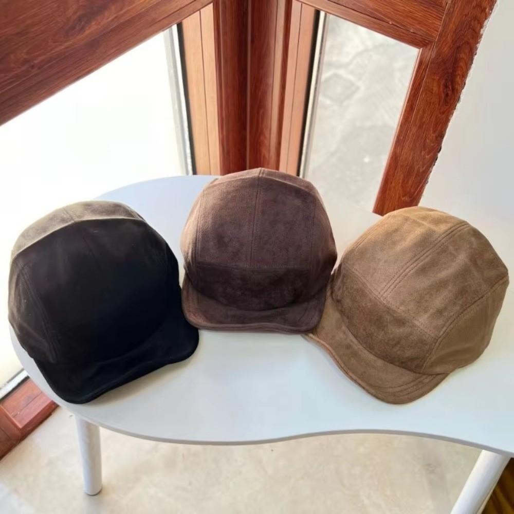 Retro Short Brim Baseball Cap Flat Edge Adjustable Duckbill Cap Solid Color Five-Piece Suede Hat Unisex