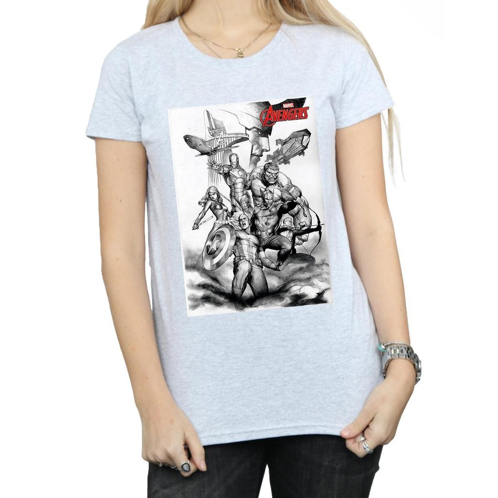 Marvel Womens/Ladies Avengers Assemble Team Sketch Cotton T-Shirt