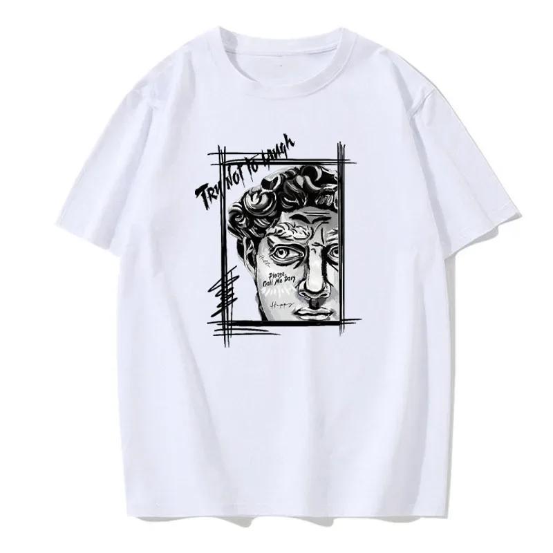 Creative Sculpture Expression Text Design Men's Cotton Top Round Neck Cotton New T-shirt Fashion Loose Clothes Summer New Top