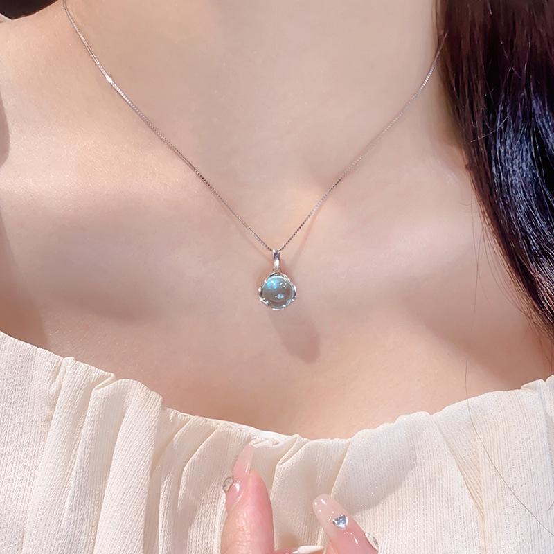 S925 Sterling Silver Aquamarine Necklace - Light Luxury Korean-Style with Sweet Temperament Clavicle Chain for Women