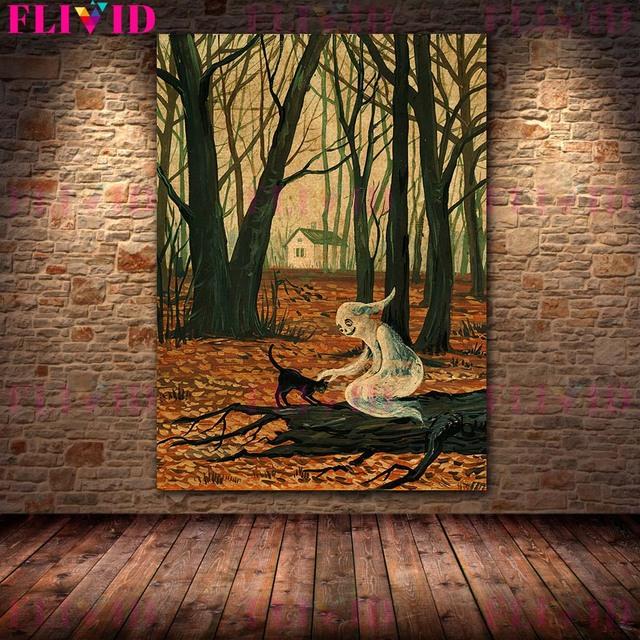 Salem's Black Cat Witch Art Poster and Prints Vintage Wall Art Magic Cat Daily Life Oil Painting