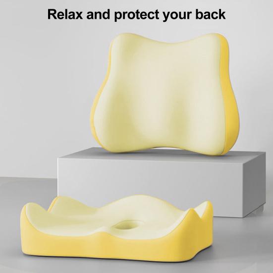 Coussin d'Assise avec Dossier Séparé Coussin en Mousse à Mémoire de Forme avec Soutien Dorsal Coussin de Chaise de Bureau pour Soulagement de la Sciatique Soutien Lombaire Utilisation pour Voyage en Voiture