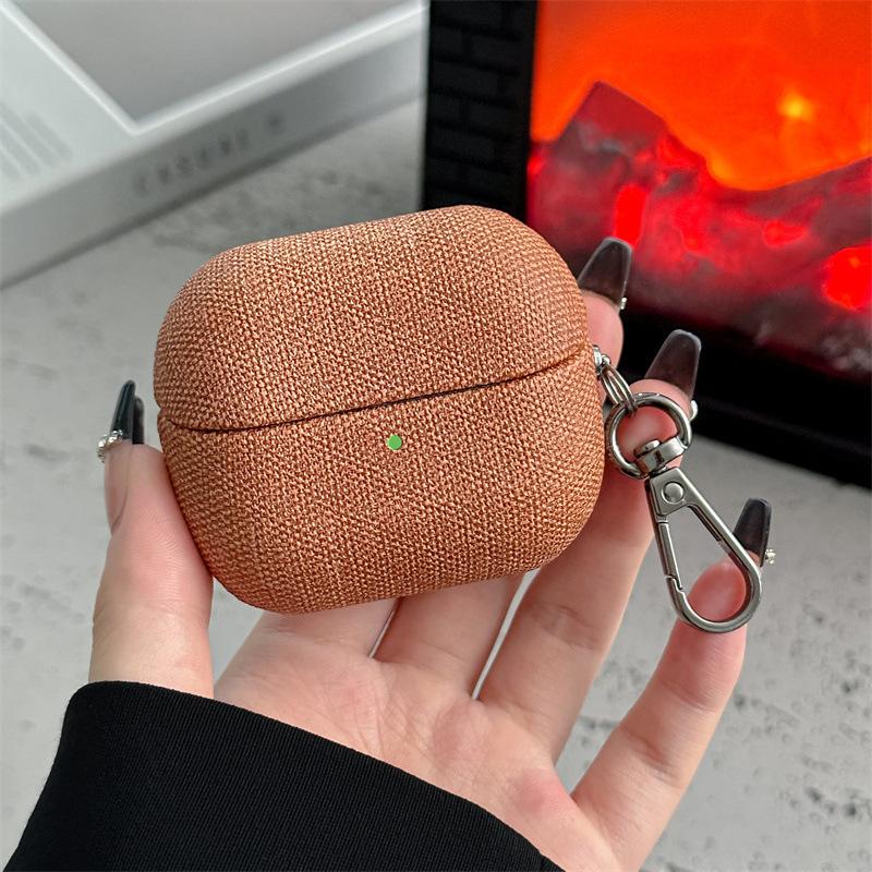 

Solid Color Coarse Cloth Pattern Fabric Hard Case for Samsung Galaxy Buds3 Pro&Buds 3 Earphone Shell with Hook Business Cover Buds3 коричневый
