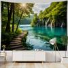 Breathtaking Forest Lake Tapestry - Vibrant Polyester Woven Wall Hanging with Scenic Nature Scene, Perfect for Bedroom and Livin