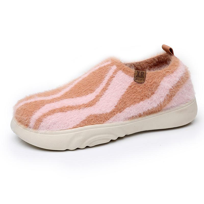 Winter Knitted Fleece Walking Shoes for Women Casual Warm Indoor Outdoor Sneakers Non-Slip Cozy House Shoes Women's Furry Work Platform Loafers Shoes