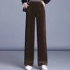 Fleecing Plush Thick Warm Letter Stripes High Waist Corduroy Straight OL Wide Leg Long Pant Women Winter Casual Trouser Clothing