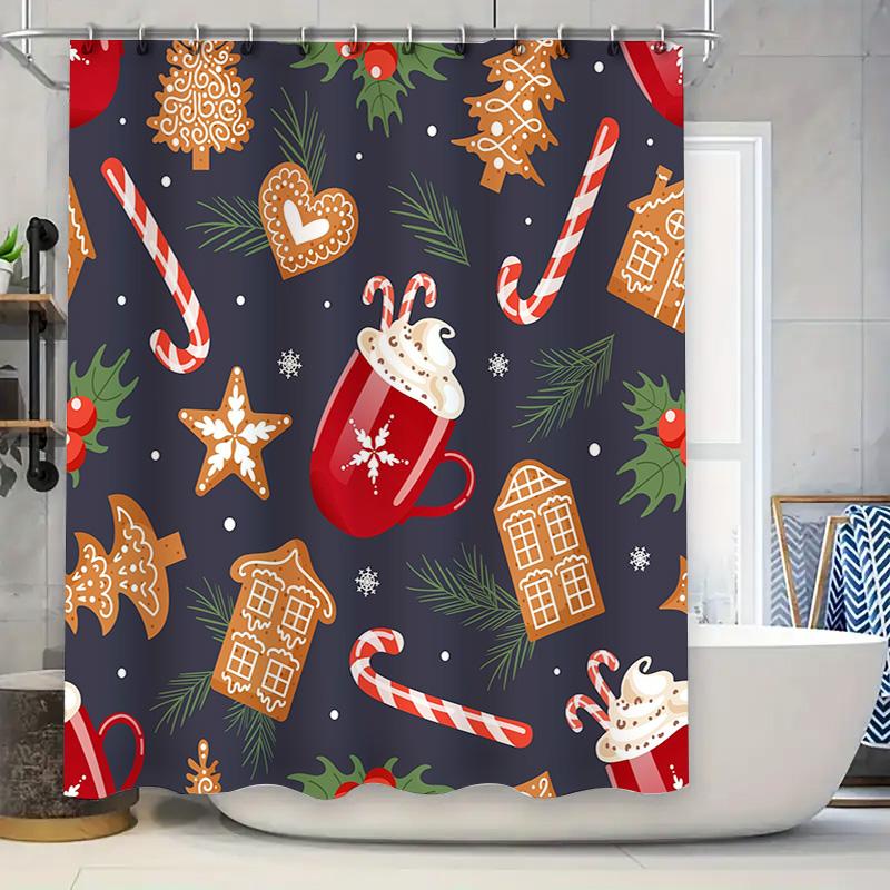 Festive Christmas Decorations Shower Curtain Winter Wonderland Pattern Waterproof Bathroom Liner for Bathrooms Kids Bathrooms Mu