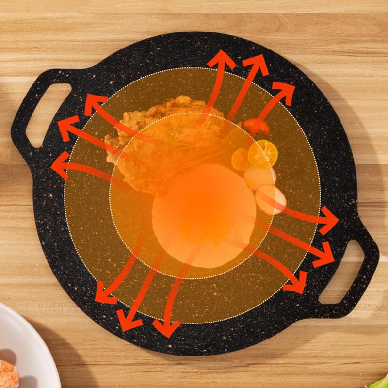 BBQ Backblech Antihaft-Gusseisen-Backblech Holzgriff Backblech Campingkocher Outdoor-Kochen Tragbares Backblech