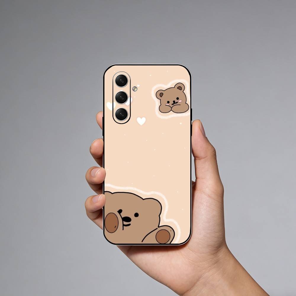 Cute Brown Bear Phone Case For Samsung Galaxy A73,21,22,32,71,53,52,51,80,5G Soft Black Cover