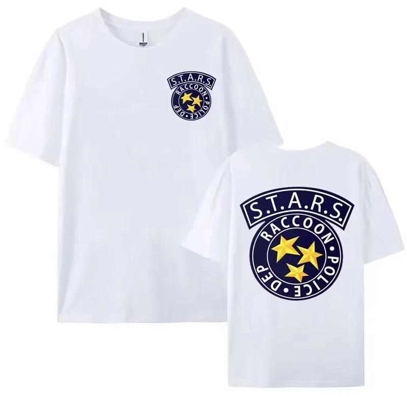 Summer Men's Letter Star Print Round Neck T-shirt Unisex Retro 100% Pure Cotton Soft Loose Breathable Short Sleeved Shirt