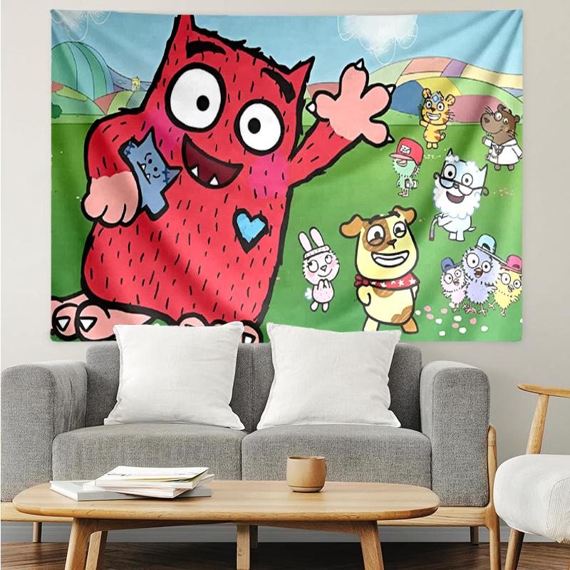 Love Monster Print Tapestry, Backdrop, Easy Setup, Ideal for Bedroom, Office & Living Room, with Aesthetic Wall Hanging Decor.