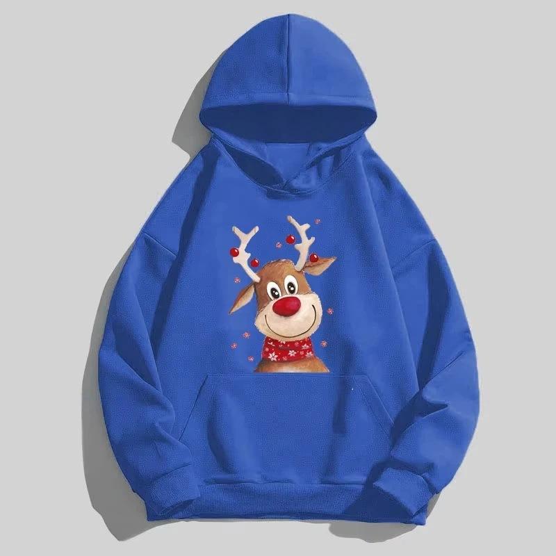 Cross-border new printed Christmas deer jumper, men's and women's fashion jumper, street style hooded sweatshirt