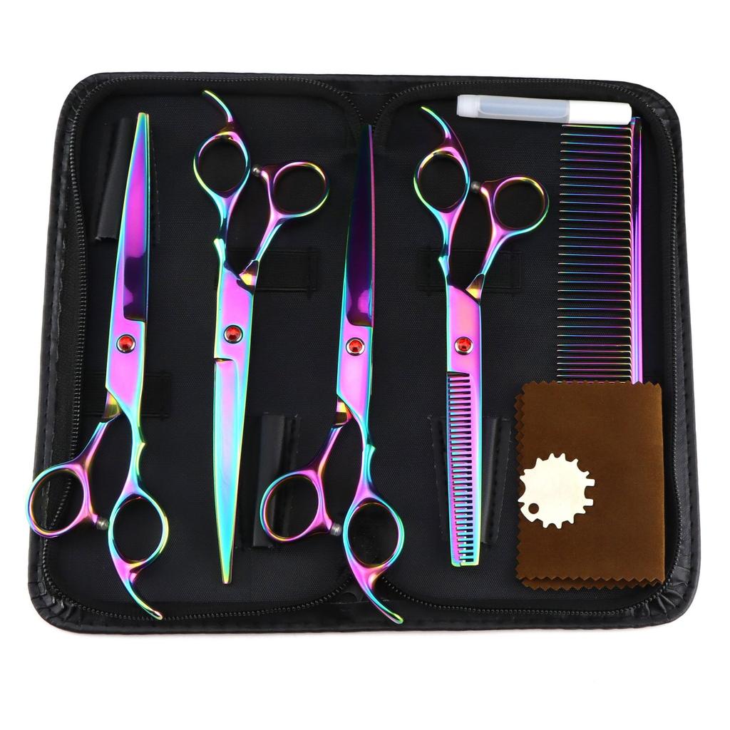 6.0/7 Inch, Color 4 Packs, Pet Beauty Scissors, Straight Scissors, Set Steel Comb Cross-Border