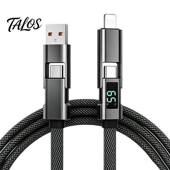 Talos Multi-Level High-Power Data Cable, Fast Charging Up To 100W, USB Type-C 8-Pin Charger Cable with Real-Time Digital Display, Durable Braided for