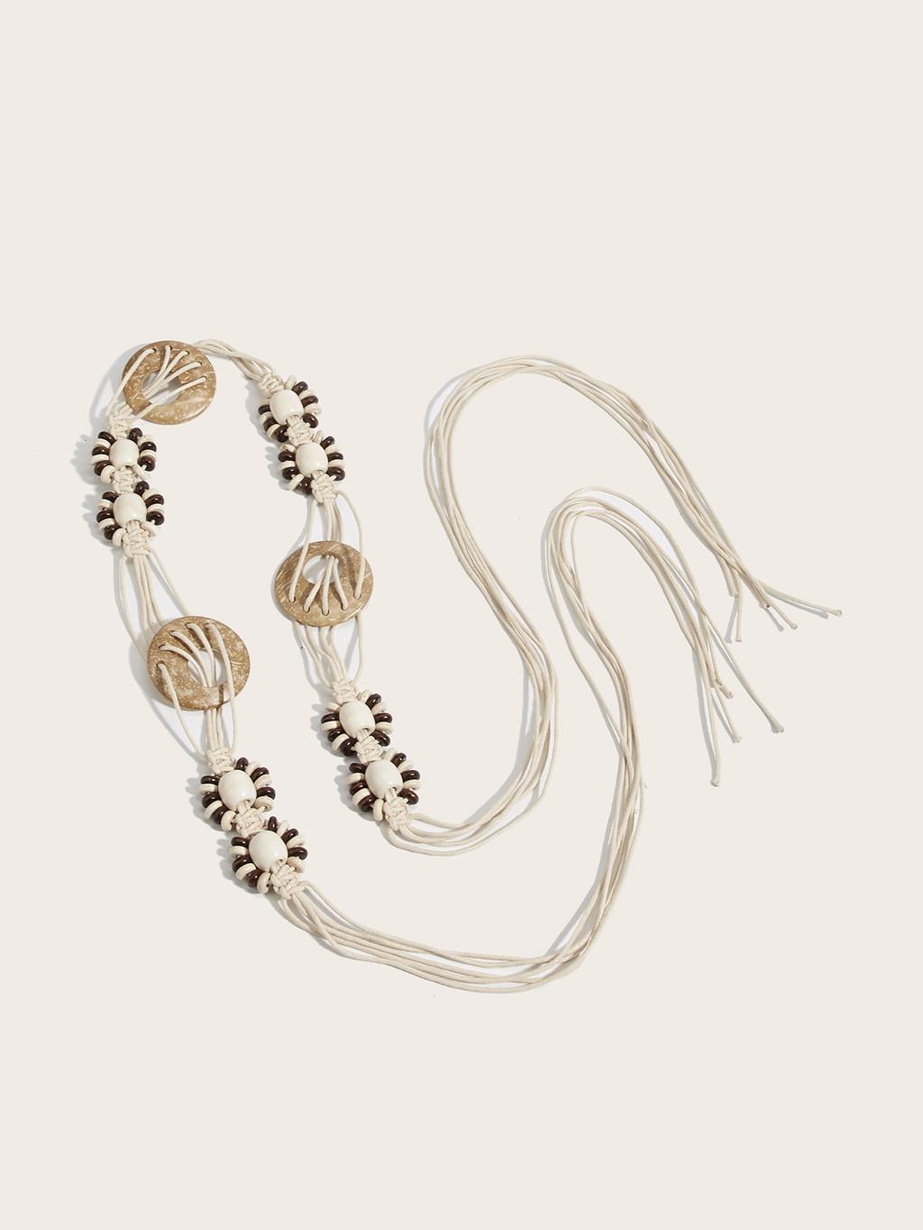 Bohemian Cotton Linen Handmade Waist Belt For Women With Knot Closure For Casual Dresses белый