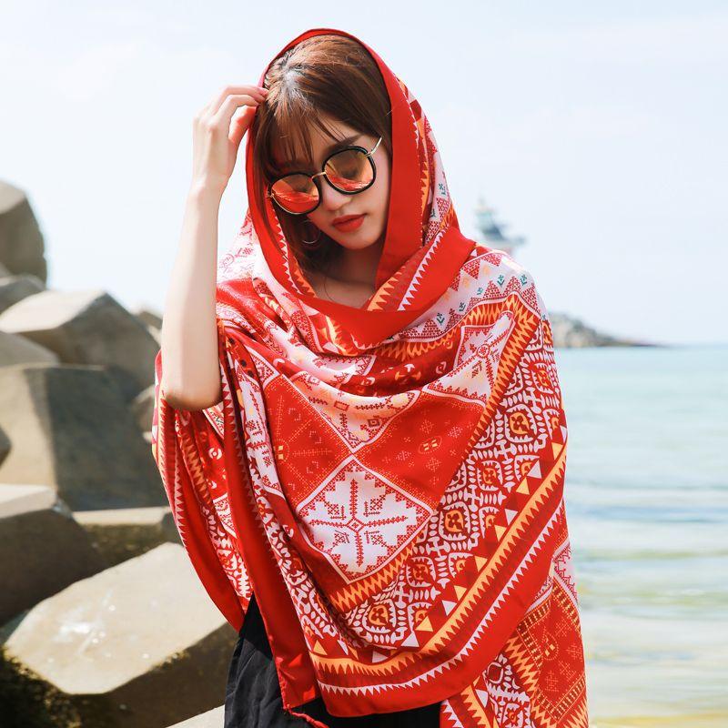 Шарф женский зимние теплые шарфы винтажный богемный этнический стиль шаль накидка пляжное — фото 21