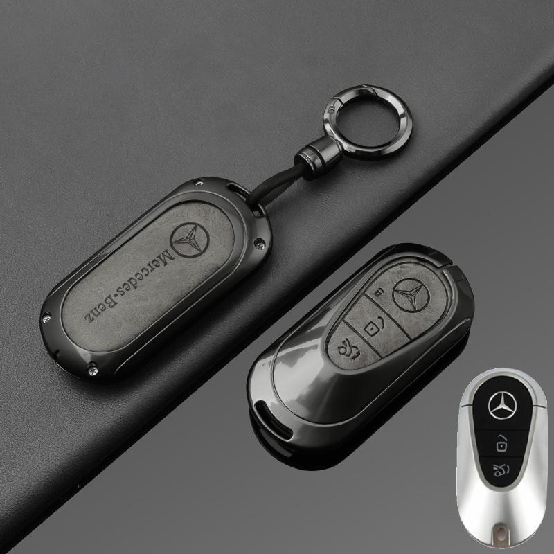 YWP4  Leather Car Smart Remote Key Cover Alloy Protector For Mercedes Benz W205 W206 W204 W213 W177 W223 W247 GLC GLA CLA GLB GLS X253