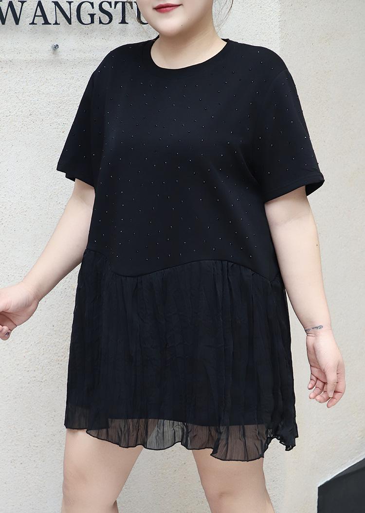 

2026 Summer Fashion Solid Color Fluffy Plus Size Dress for Women - Loose, Slimming, Comfortable 6XL (180-210 jin) чёрный