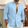 Men's Cotton Linen Long Sleeve Shirt Solid Relaxed Fit Casual Everyday Button Up Top