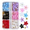 1 Box 3D Flower Nail Art Charm 6 Grids Resin Floral Charms Golden Beads DIY Nail Design Jewelry Crafts Manicure Decoration Accessories