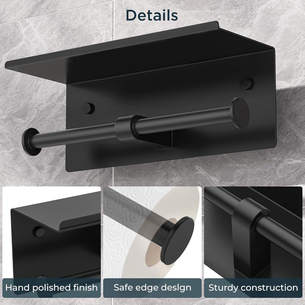 Toilettenpapierhalter Edelstahl Badezimmer Doppelrollen-Tischrollenhalter mit Ablage Wandmontiert Waschraumaufbewahrung Feuchttücher-Spender