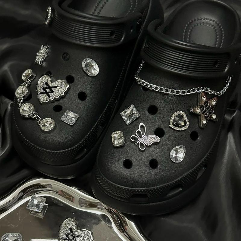 13PCS Fashion Shoe Charms Set Accessories Hole Shoe Buckle New Retro Silver Diamond Chain DIY Shoes Decorations Woman Girls Gift