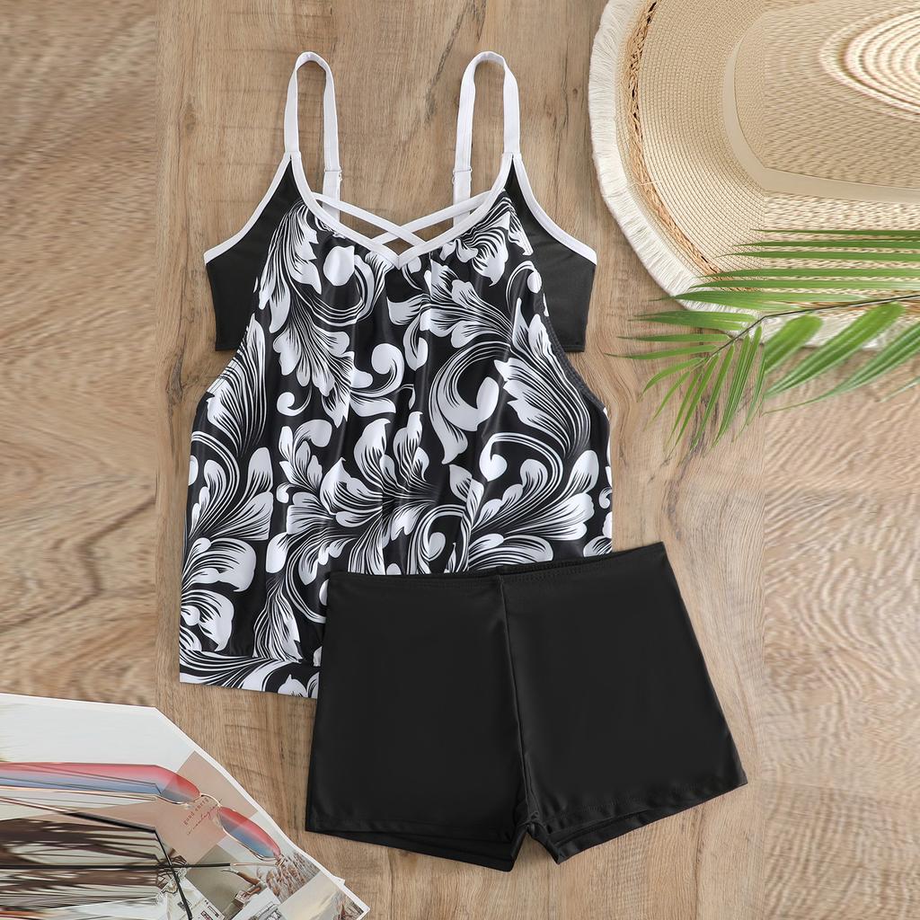 Women's Separate Fashion Sexy Printed Skirt Swimsuit With Bra Pad Without Steel Support
