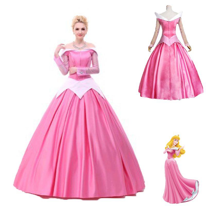 Enchanting Pink Sleeping Beauty Aurora Gown Costume For Women With Puff Sleeves