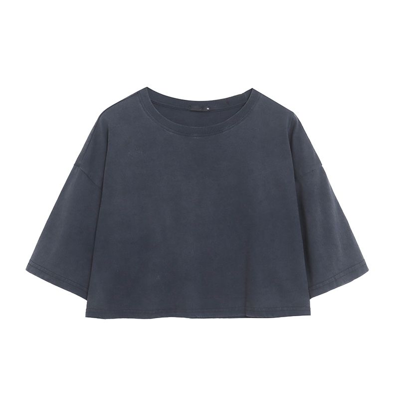 

F * X Home ~ 100% Pure Cotton High Waist Small Shirt Washed Distressed Short-Sleeved T-shirt Female Loose Slimming Short Top Export Slight flaw S